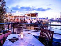Waterfront restaurant evening