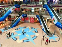 Mall interior escalators