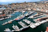 Genoa harbor aerial view